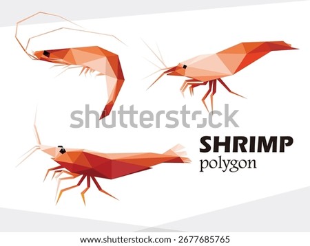 Shrimp polygonal low poly vector set. Collection of Shrimp abstract illustration vector. Vector logo of shrimp for kids animal book illustration