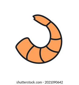 Shrimp prawn icon. Vector isolated linear color icon contour shape outline. Thin line. Modern glyph design. Meat products fish and seafood. Marine life