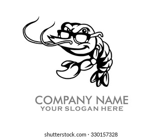 shrimp prawn mascot cartoon character logo image icon vector