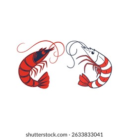 Camarón Gambas Mariscos Línea plana Iconos