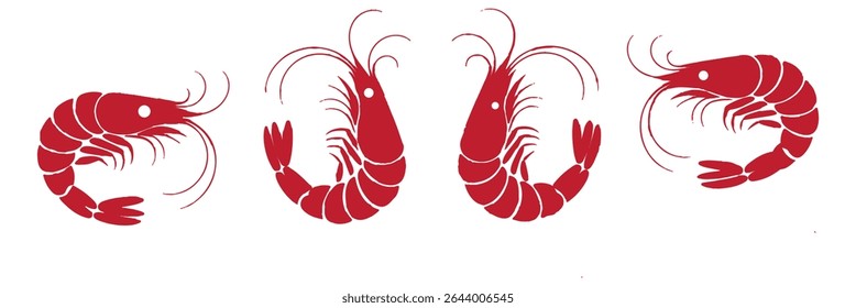 Shrimp Prawn Silhouette Vector set