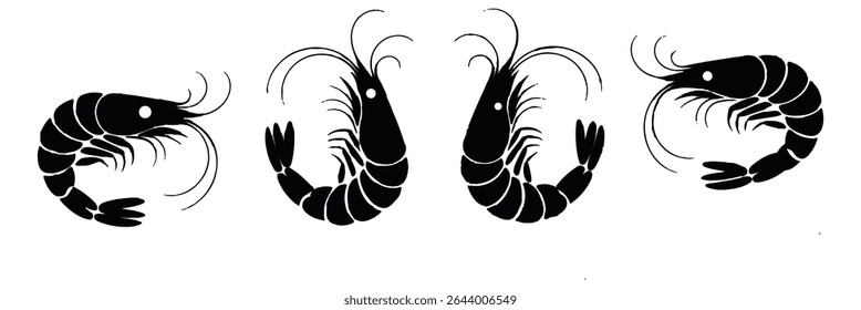 Shrimp Prawn Silhouette Vector set