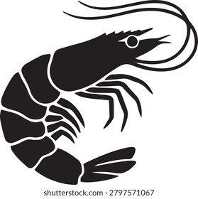 Shrimp Prawn Vector Silhouette Icon for Seafood Restaurant Menu, Marine Wildlife, and Culinary Branding UI.