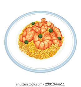 Shrimp Rice Yellow Asian Food Seafood Vector Illustration