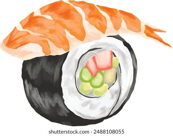 Shrimp Sashimi frische Sushi Rolle japanische Menü Illustration