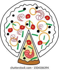 Shrimp Scampi Pizza Italian food cuisine. vector