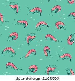 shrimp sea animal vector seamless pattern