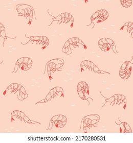 Shrimp Sea Animal Vector Seamless Pattern