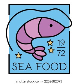 Shrimp sea food logo. Outline shrimp sea food vector logo color flat isolated on white