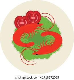 Garnelen, Meeresfrüchte in flachem Design