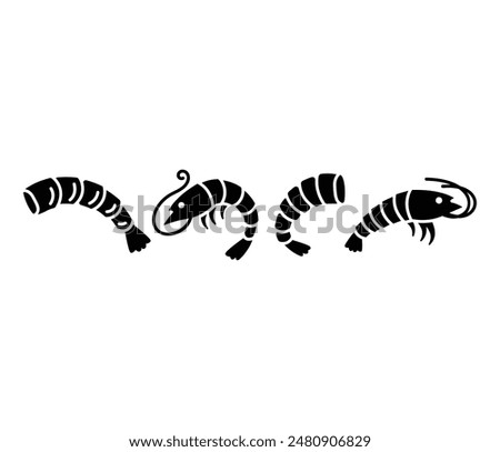 shrimp seafood icons symbol vector design illustration black white color set