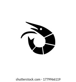Shrimp Seafood, Langoustine, Tiger Prawn. Flat Vector Icon illustration. Simple black symbol on white background. Shrimp, Langoustine, Tiger Prawn sign design template for web and mobile UI element