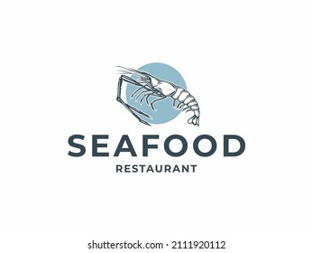 shrimp seafood logo design template