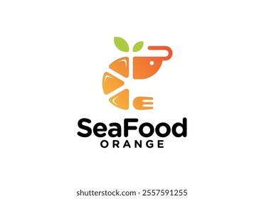 shrimp seafood with orange logo vector design