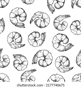 shrimp or seafood seamless pattern with hand drawing style
