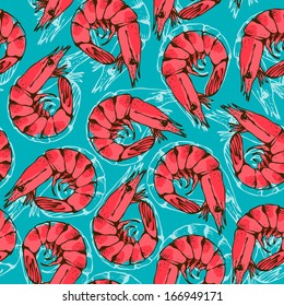 Shrimp seamless background, seafood pattern