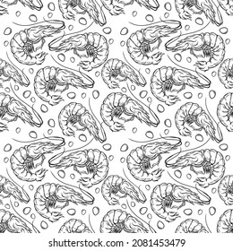 Shrimp seamless pattern illustration. Shrimp pattern in isolated vector on white background