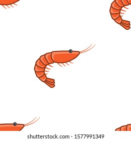 Shrimp seamless pattern. Multicolored, volumetric design. One direction. Simple isolated vector on a white background.