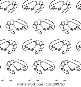 Shrimps nahtloses Muster auf rosafarbenem Hintergrund. Meereslebensmittelkonzept. Vektorgrafik