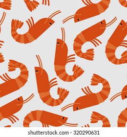 Shrimp seamless pattern. Sea delicacy vector background. Texture of food. Many boiled shrimp
