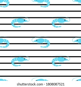 Shrimp seamless vector illustration. Fresh sea food pattern  on white background. 