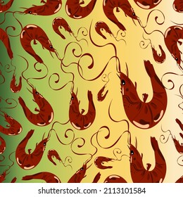 Shrimp seamless vector pattern, hand drawn. Packaging design, tissue paper