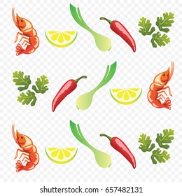 Shrimp Seasoning Spices Illustrations Pattern Vector