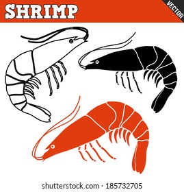 Shrimp set on white background, vector illustration