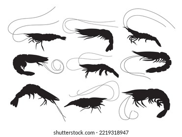 Shrimp set stencil templates, silhouette seafood for packaging design