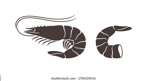 Shrimp silhouette. Isolated shrimp on white background