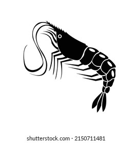 Shrimp silhouette. Isolated shrimp on white background. 