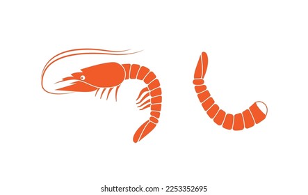 Shrimp silhouette. Isolated shrimp on white background. Prawns ps 10