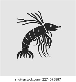 Shrimp silhouette. Logos. shrimp isolated on gray background. shrimp icon illustration
