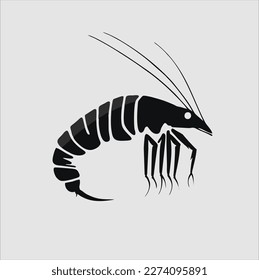 Shrimp silhouette. Logos. shrimp isolated on gray background. shrimp icon illustration