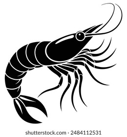 Shrimp silhouette on white background vector illustration editable project. 