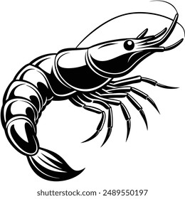 Shrimp silhouette, Prawn cut-out vector icon black and white