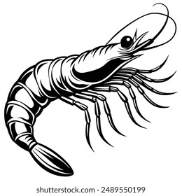 Shrimp silhouette, Prawn cut-out vector icon black and white