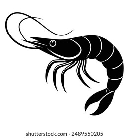 Shrimp silhouette, Prawn cut-out vector icon black and white