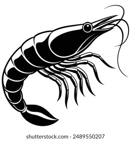 Silueta de camarón, Icono de Vector recortado de gambas en blanco y negro