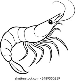 Shrimp silhouette, Prawn cut-out vector icon black and white