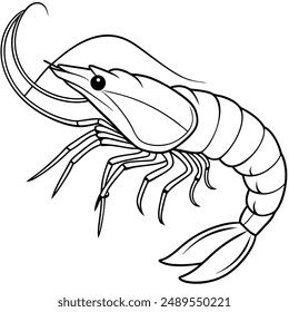 Shrimp silhouette, Prawn cut-out vector icon black and white