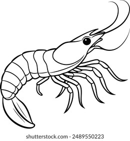 Shrimp silhouette, Prawn cut-out vector icon black and white