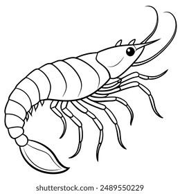 Shrimp silhouette, Prawn cut-out vector icon black and white