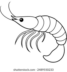 Shrimp silhouette, Prawn cut-out vector icon black and white