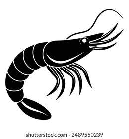 Shrimp silhouette, Prawn cut-out vector icon black and white