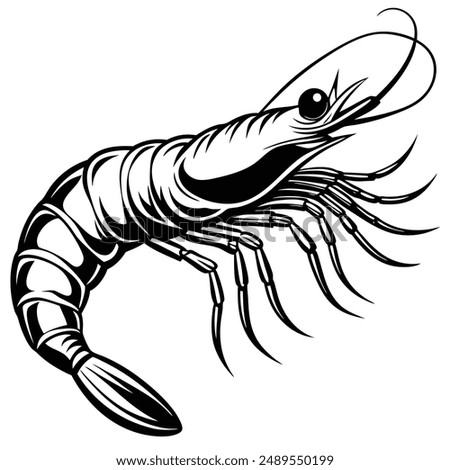 Shrimp silhouette, Prawn cut-out vector icon black and white