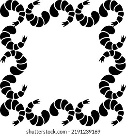 Shrimp. Silhouette. Seafood square frame. Vector illustration. Shrimp tail. Outline on isolated background. Idea for web design.
