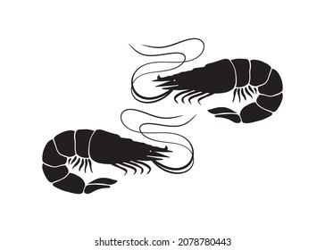 Shrimp silhouette. shrimp stencil clip art vector on white background