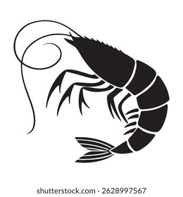 Design de ilustração plana de vetor de silhueta de camarão.
