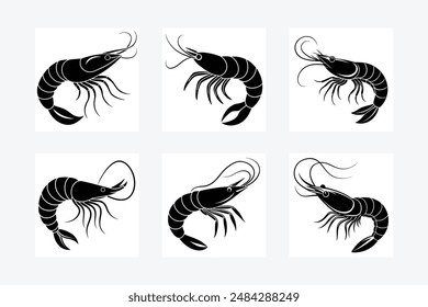 Shrimp Silhouette vector illustration black and white